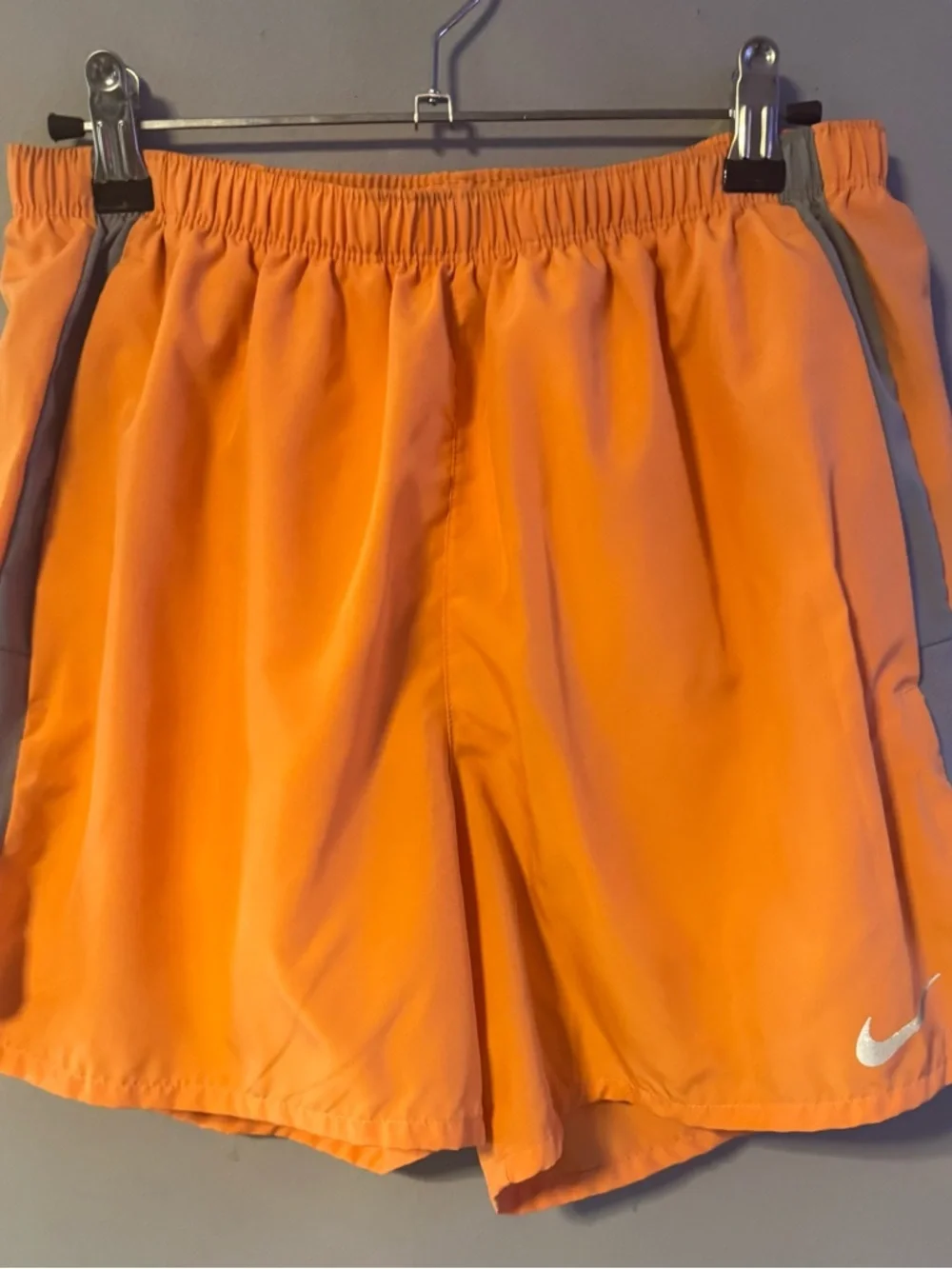 Nike Men’s Orange Athletic Shorts with Gray Contrast Panel Size Medium